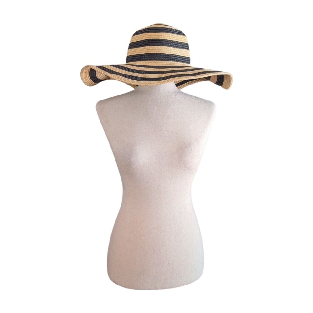 J. CREW Large Black and‎ Tan Woven Floppy Hat